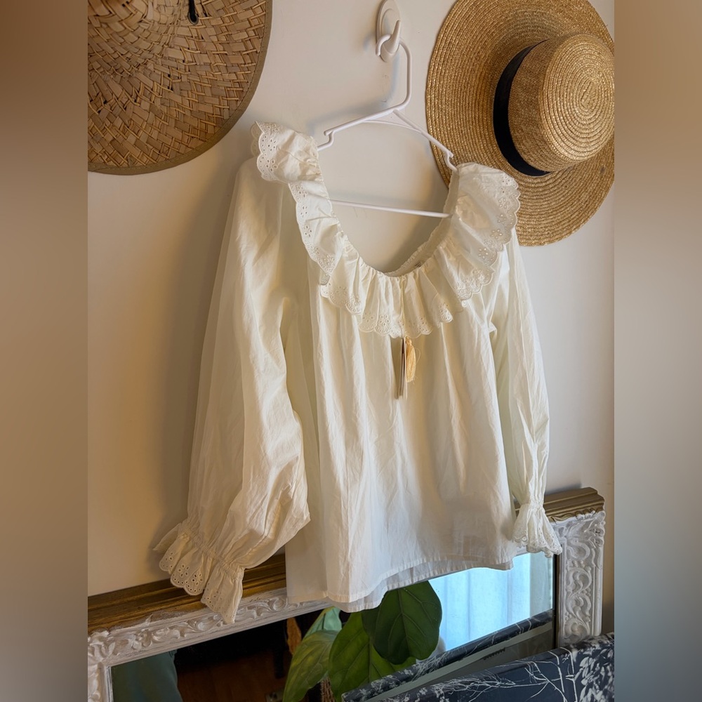DÔEN Tess Top White Eyelet Lace Blouse Feminine Boho Chic medium